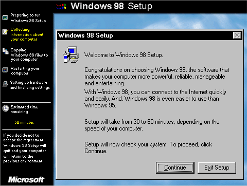 Windows Computer on 98 Setup Collecting Information About Your Computer Copying Windows 98