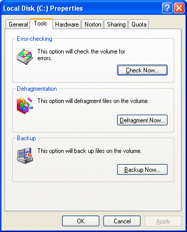 Disk Maintenance - Error Checking using Windows XP ScanDisk tools